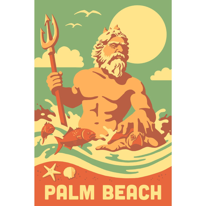 Palm Beach, Florida, King Neptune, Retro Beach Scene, Lantern Press Artwork, Stretched Canvas Canvas Lantern Press 