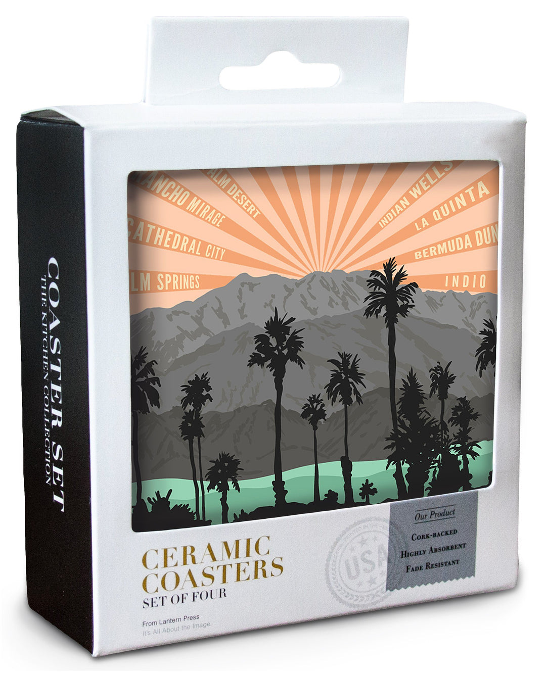 Palm Springs, California, Palm Trees & Mountains, Lantern Press Artwork, Coaster Set Coasters Lantern Press 