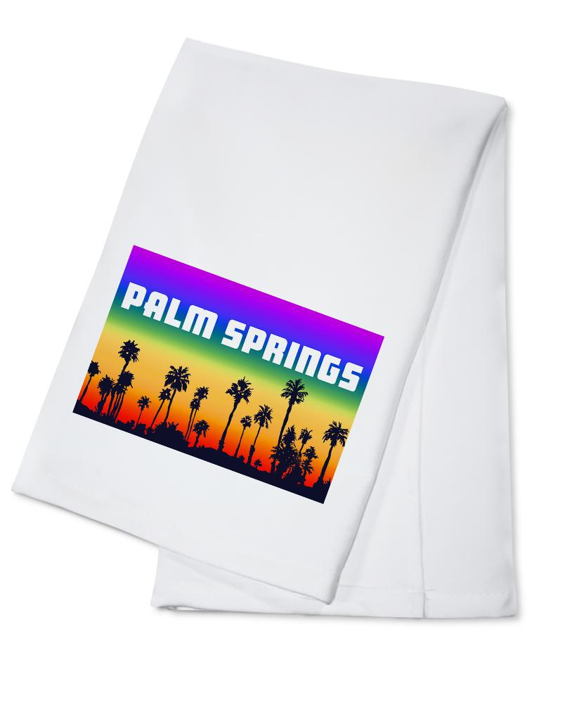 Palm Springs, California, Palm Trees, Pride Rainbow, Lantern Press Artwork, Towels and Aprons Kitchen Lantern Press Cotton Towel 