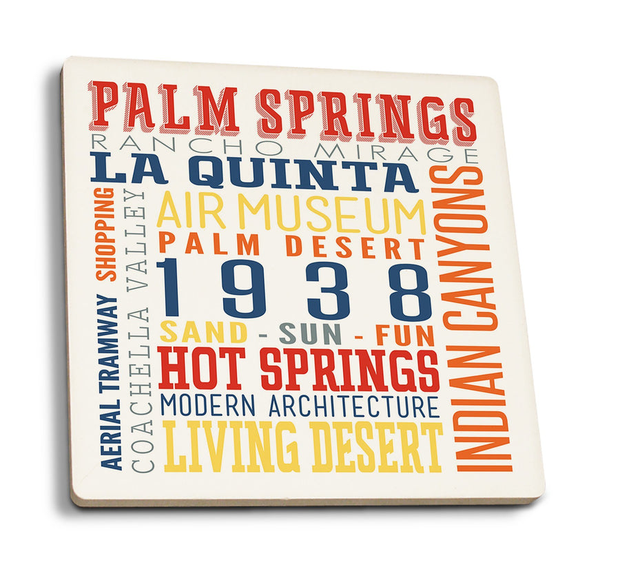 Palm Springs, California, Typography (Multi-Color), Lantern Press Artwork, Coaster Set Coasters Lantern Press 