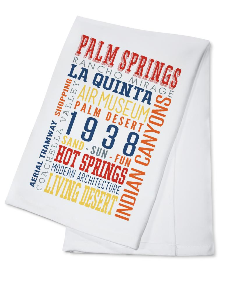 Palm Springs, California, Typography (Multi-Color), Lantern Press Artwork, Towels and Aprons Kitchen Lantern Press Cotton Towel 