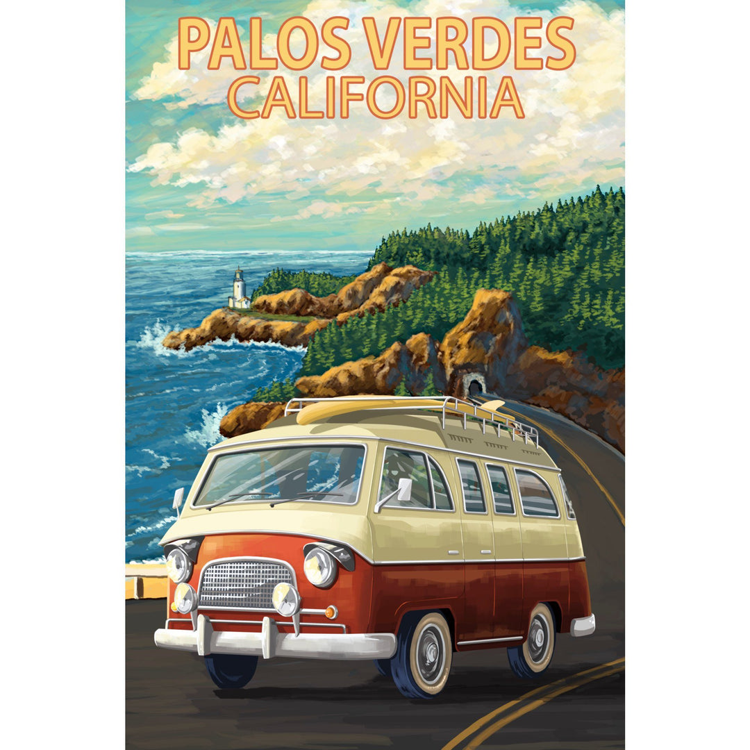 Palos Verdes, California, Camper Van, Lantern Press Artwork, Stretched Canvas Canvas Lantern Press 