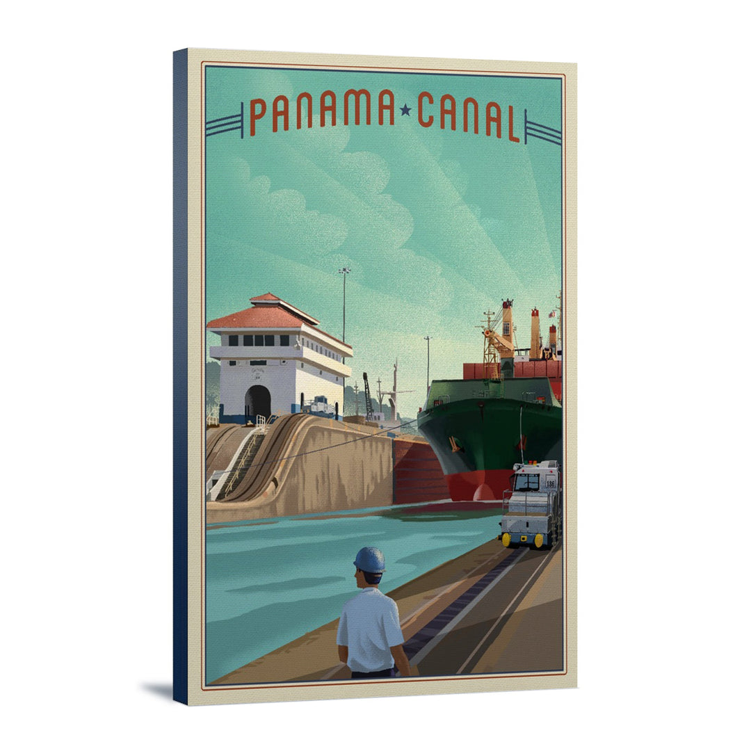 Panama Canal, Litho, Lantern Press Artwork, Stretched Canvas Canvas Lantern Press 16x24 Stretched Canvas 