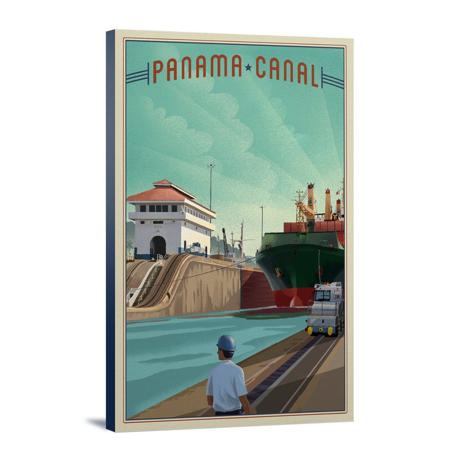 Panama Canal, Litho, Lantern Press Artwork, Stretched Canvas Canvas Lantern Press 