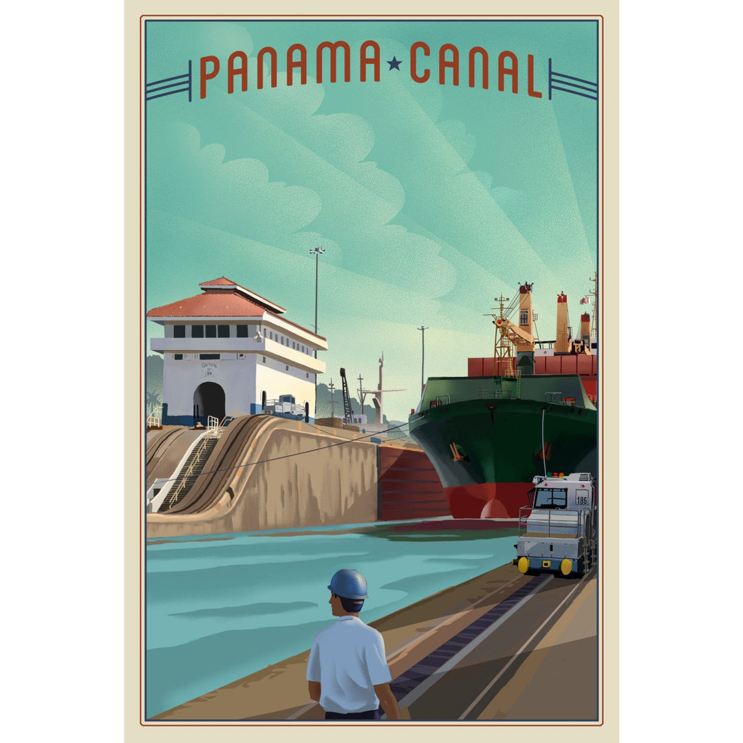 Panama Canal, Litho, Lantern Press Artwork, Stretched Canvas Canvas Lantern Press 