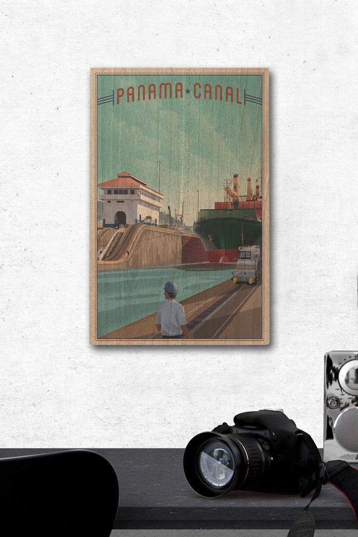 Panama Canal, Litho, Lantern Press Artwork, Wood Signs and Postcards Wood Lantern Press 12 x 18 Wood Gallery Print 