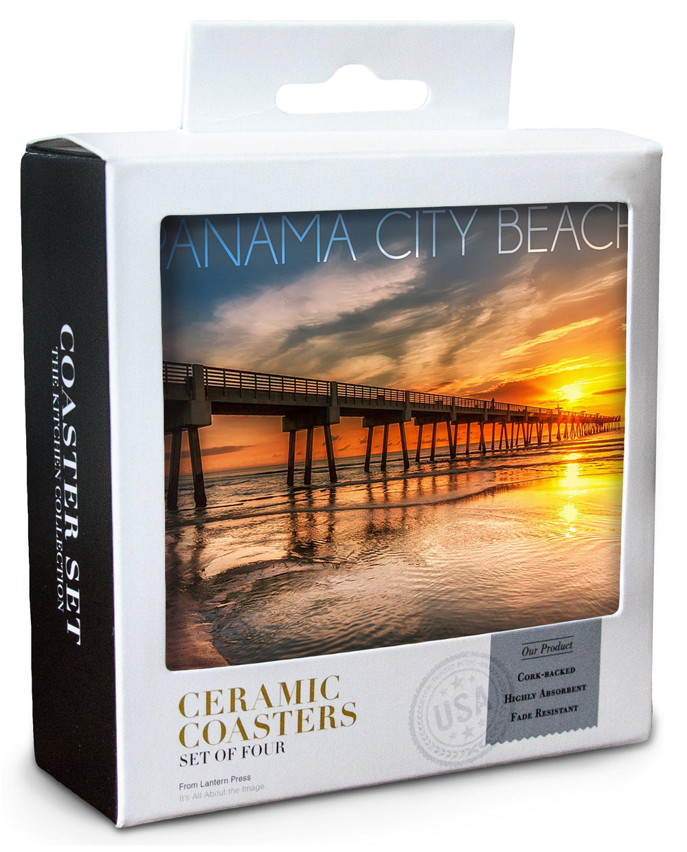 Panama City Beach, Florida, Pier & Sunset, Lantern Press Photography, Coaster Set Coasters Lantern Press 