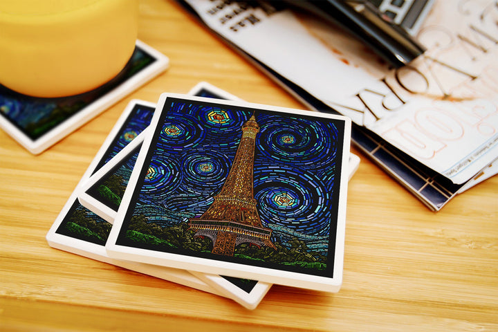 Paris, France, Eiffel Tower Mosaic, Lantern Press Artwork, Coaster Set Coasters Lantern Press 