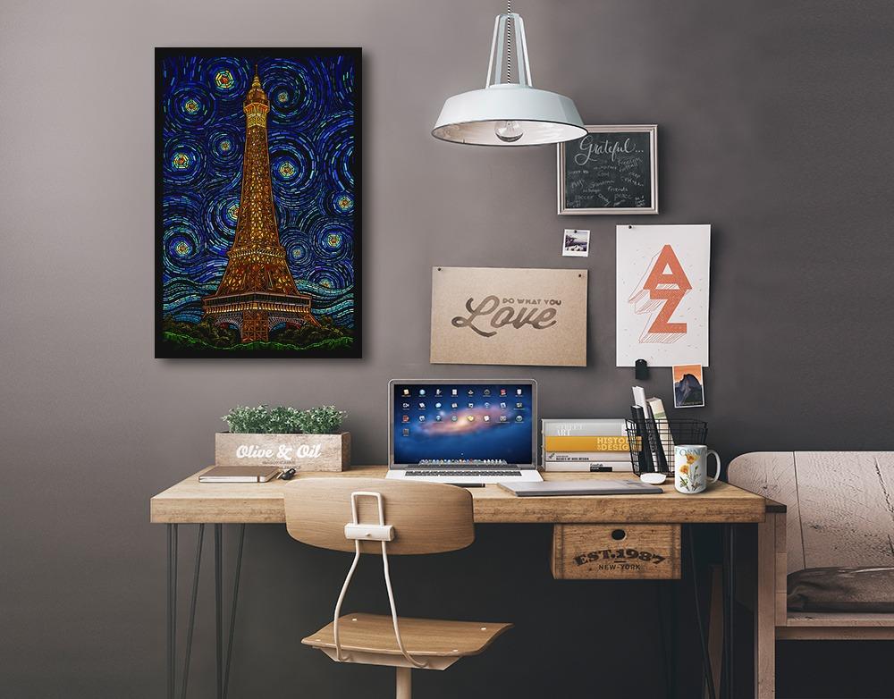 Paris, France, Eiffel Tower Mosaic, Lantern Press Artwork, Stretched Canvas Canvas Lantern Press 