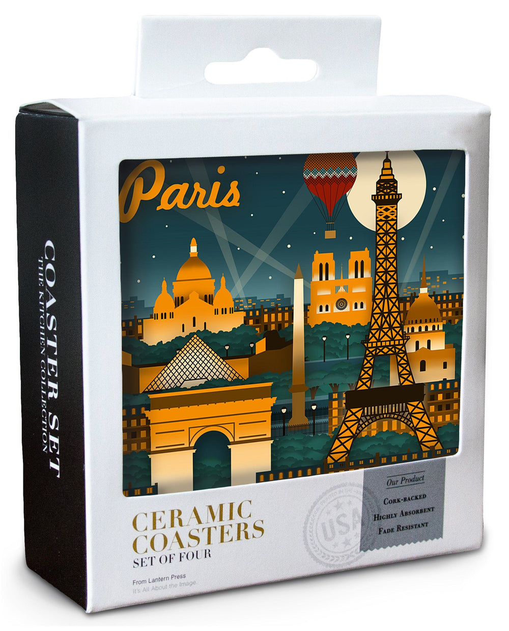 Paris, France, Retro Skyline, Lantern Press Artwork, Coaster Set Coasters Lantern Press 