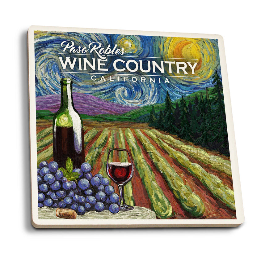 Paso Robles Wine Country, California, Vineyard, Starry Night, Lantern Press Artwork, Coaster Set Coasters Lantern Press 