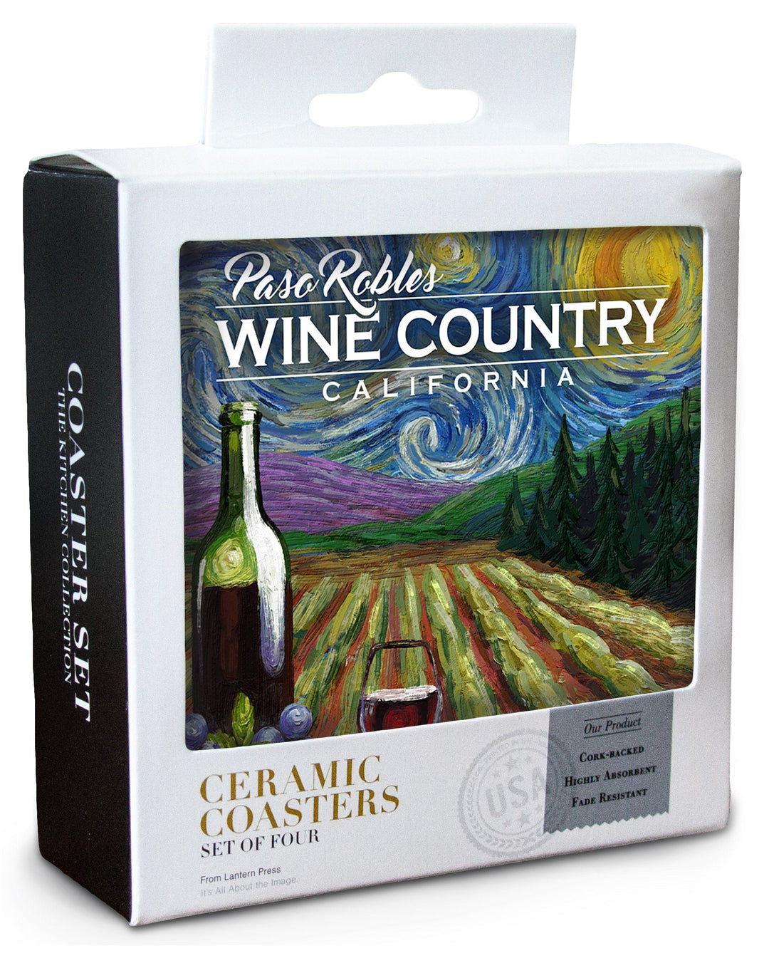 Paso Robles Wine Country, California, Vineyard, Starry Night, Lantern Press Artwork, Coaster Set Coasters Lantern Press 