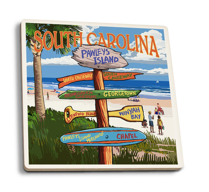 Pawleys Island, South Carolina, Destinations Sign, Lantern Press Artwork, Coaster Set Coasters Lantern Press 