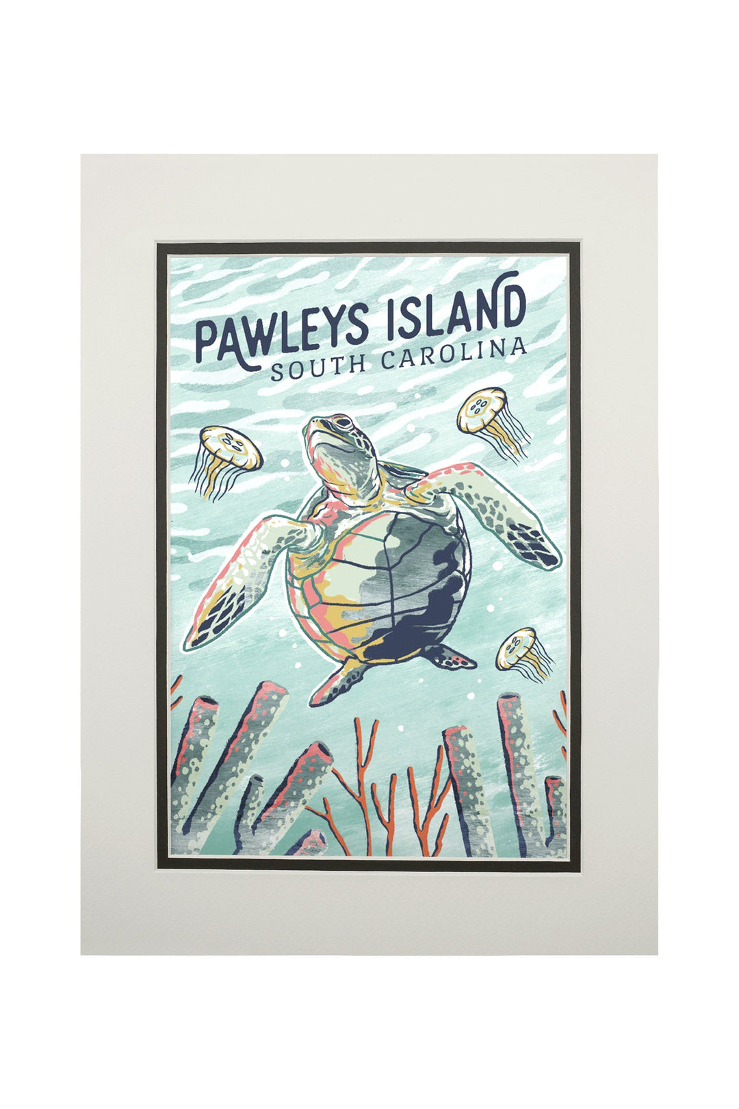 Pawleys Island, South Carolina, Graphic Pastel, Sea Turtle, Lantern Press Artwork, Art Prints and Metal Signs Art Lantern Press 11 x 14 Matted Art Print 