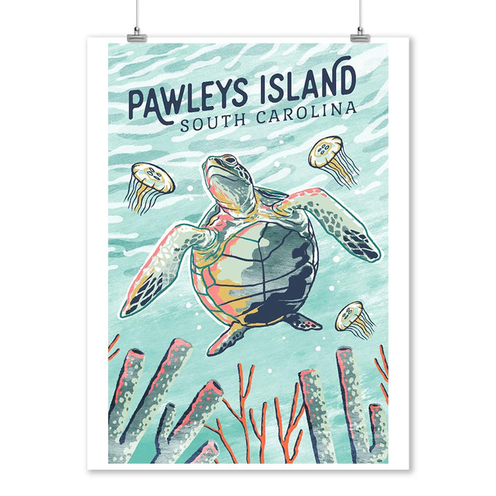 Pawleys Island, South Carolina, Graphic Pastel, Sea Turtle, Lantern Press Artwork, Art Prints and Metal Signs Art Lantern Press 12 x 18 Art Print 