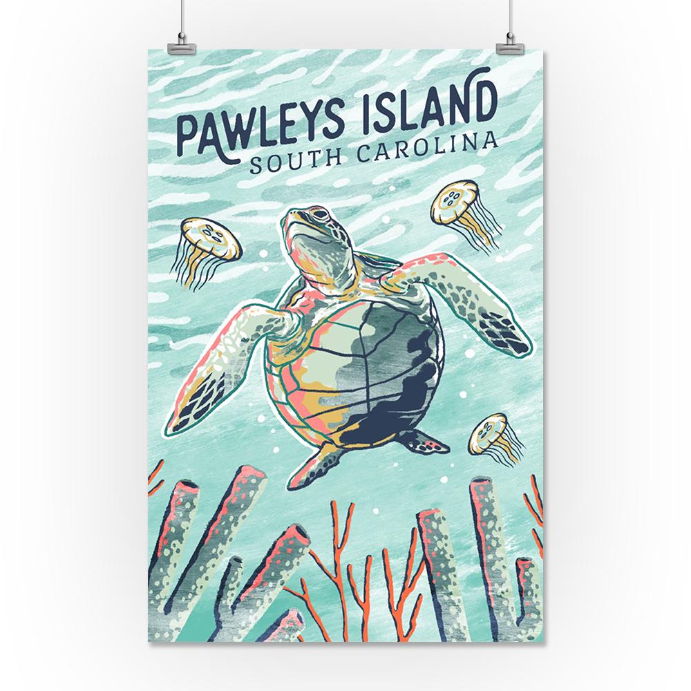 Pawleys Island, South Carolina, Graphic Pastel, Sea Turtle, Lantern Press Artwork, Art Prints and Metal Signs Art Lantern Press 16 x 24 Giclee Print 