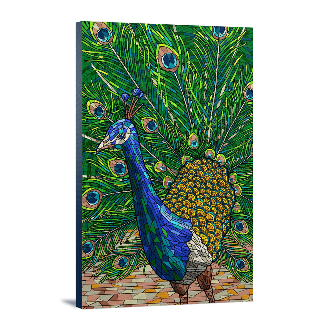 Peacock, Mosaic, Lantern Press Artwork, Stretched Canvas Canvas Lantern Press 12x18 Stretched Canvas 