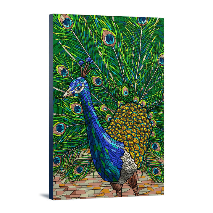 Peacock, Mosaic, Lantern Press Artwork, Stretched Canvas Canvas Lantern Press 16x24 Stretched Canvas 