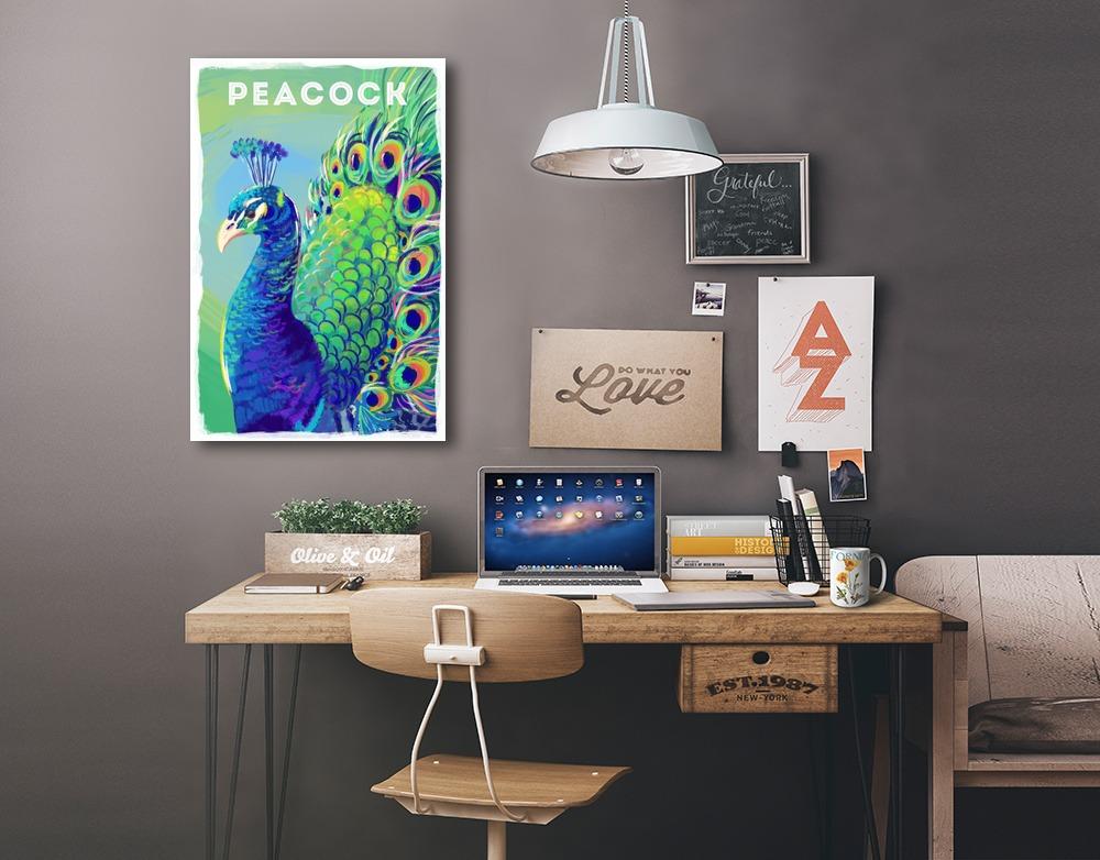 Peacock, Vivid Series, Lantern Press Artwork, Stretched Canvas Canvas Lantern Press 