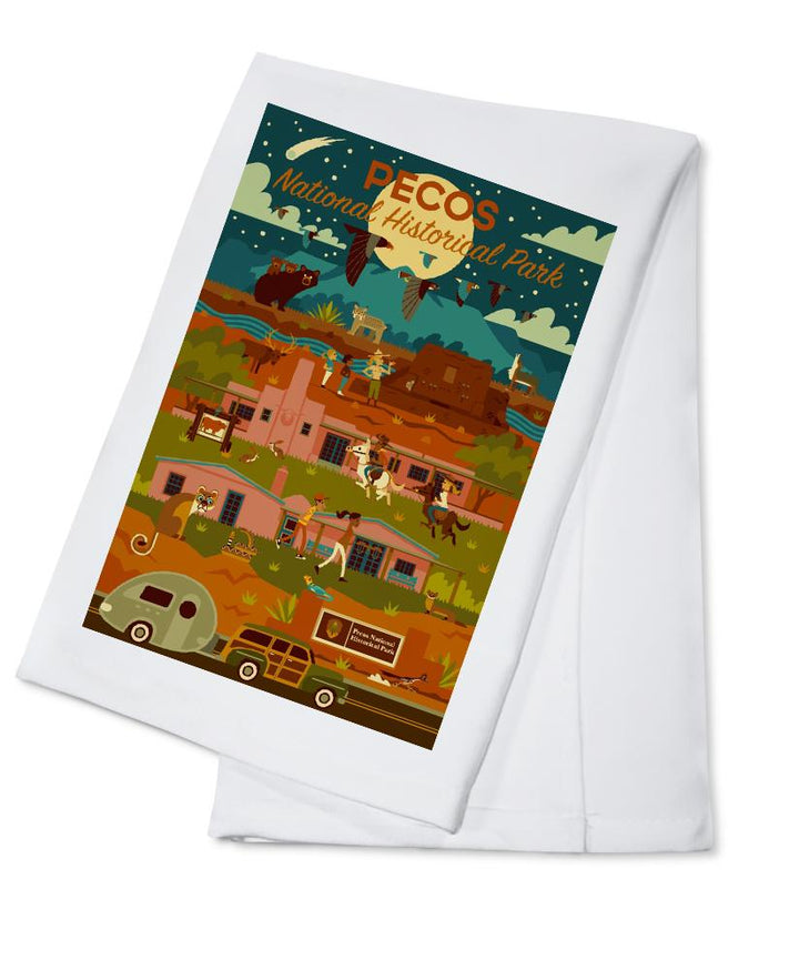 Pecos National Historic Park, New Mexico, Night Scene, Geometric, Lantern Press Artwork, Towels and Aprons Kitchen Lantern Press Cotton Towel 