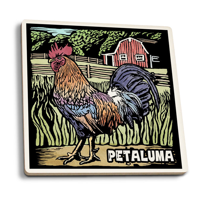 Petaluma, California, Rooster, Scratchboard, Lantern Press Artwork, Coaster Set Coasters Lantern Press 