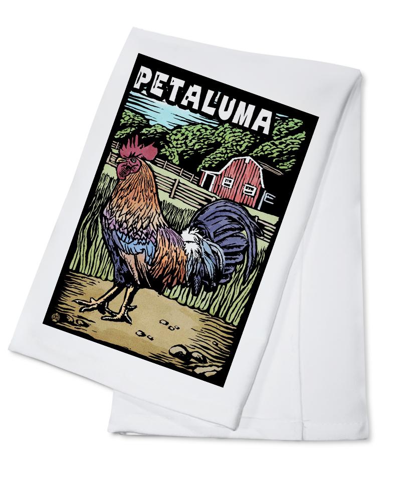 Petaluma, California, Rooster, Scratchboard, Lantern Press Artwork, Towels and Aprons Kitchen Lantern Press Cotton Towel 