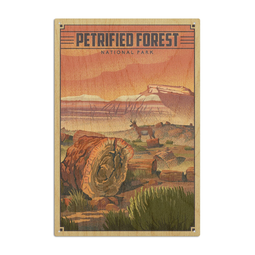 Petrified Forest National Park, Arizona, Lithograph National Park Series, Lantern Press Artwork, Wood Signs and Postcards Wood Lantern Press 10 x 15 Wood Sign 