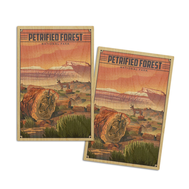 Petrified Forest National Park, Arizona, Lithograph National Park Series, Lantern Press Artwork, Wood Signs and Postcards Wood Lantern Press 4x6 Wood Postcard Set 