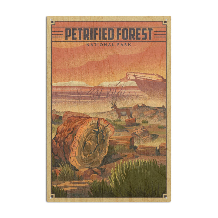 Petrified Forest National Park, Arizona, Lithograph National Park Series, Lantern Press Artwork, Wood Signs and Postcards Wood Lantern Press 6x9 Wood Sign 