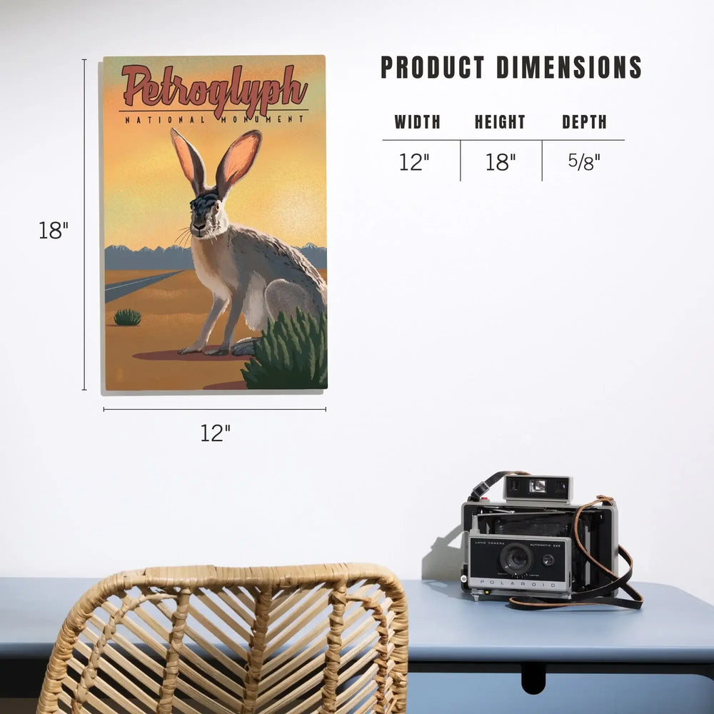 Petroglyph National Monument, New Mexico, Jackrabbit, Lithograph, Lantern Press Artwork, Wood Signs and Postcards Wood Lantern Press 