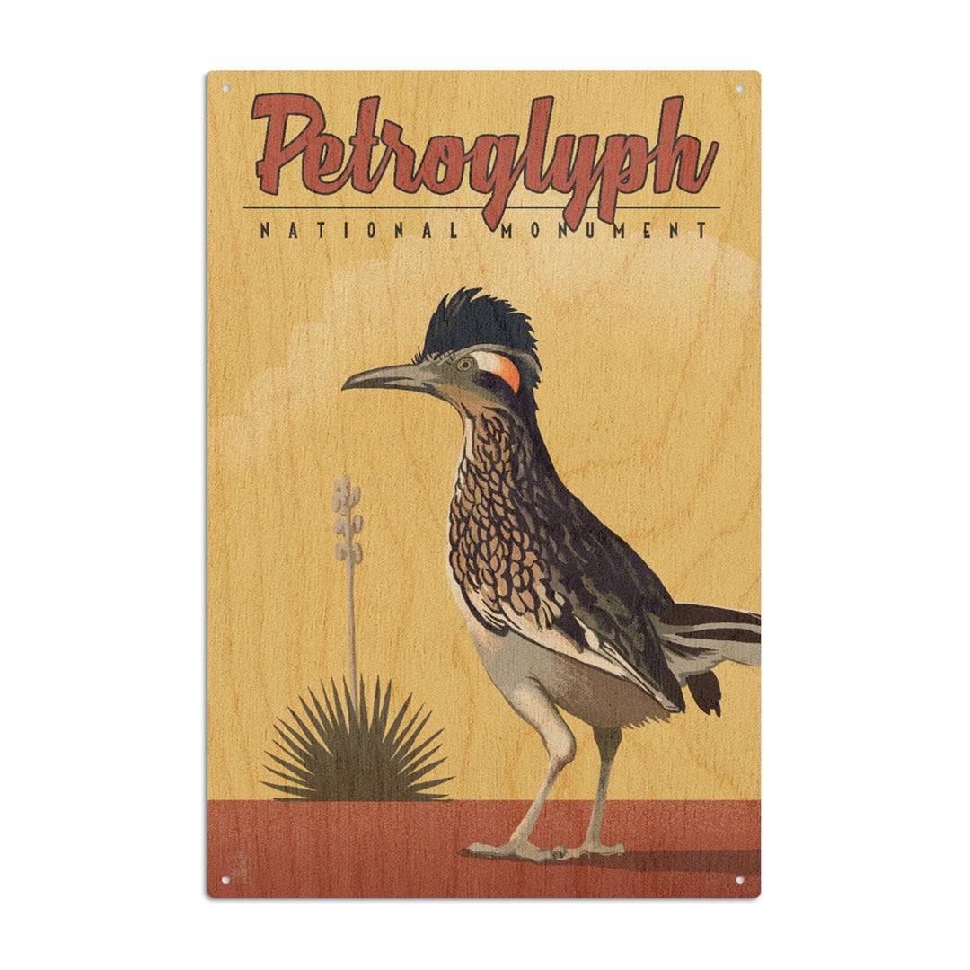 Petroglyph National Monument, New Mexico, Roadrunner, Lithograph, Lantern Press Artwork, Wood Signs and Postcards Wood Lantern Press 10 x 15 Wood Sign 