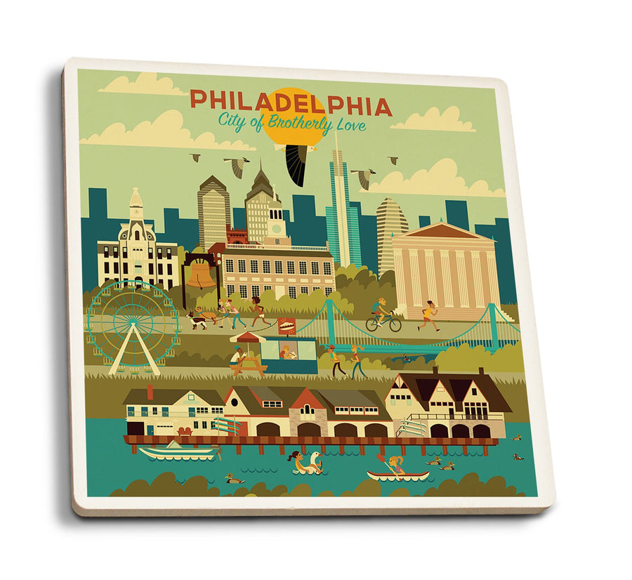 Philadelphia, Pennsylvania, City of Brotherly Love, Geometric City Series, Lantern Press Artwork, Coaster Set Coasters Lantern Press 