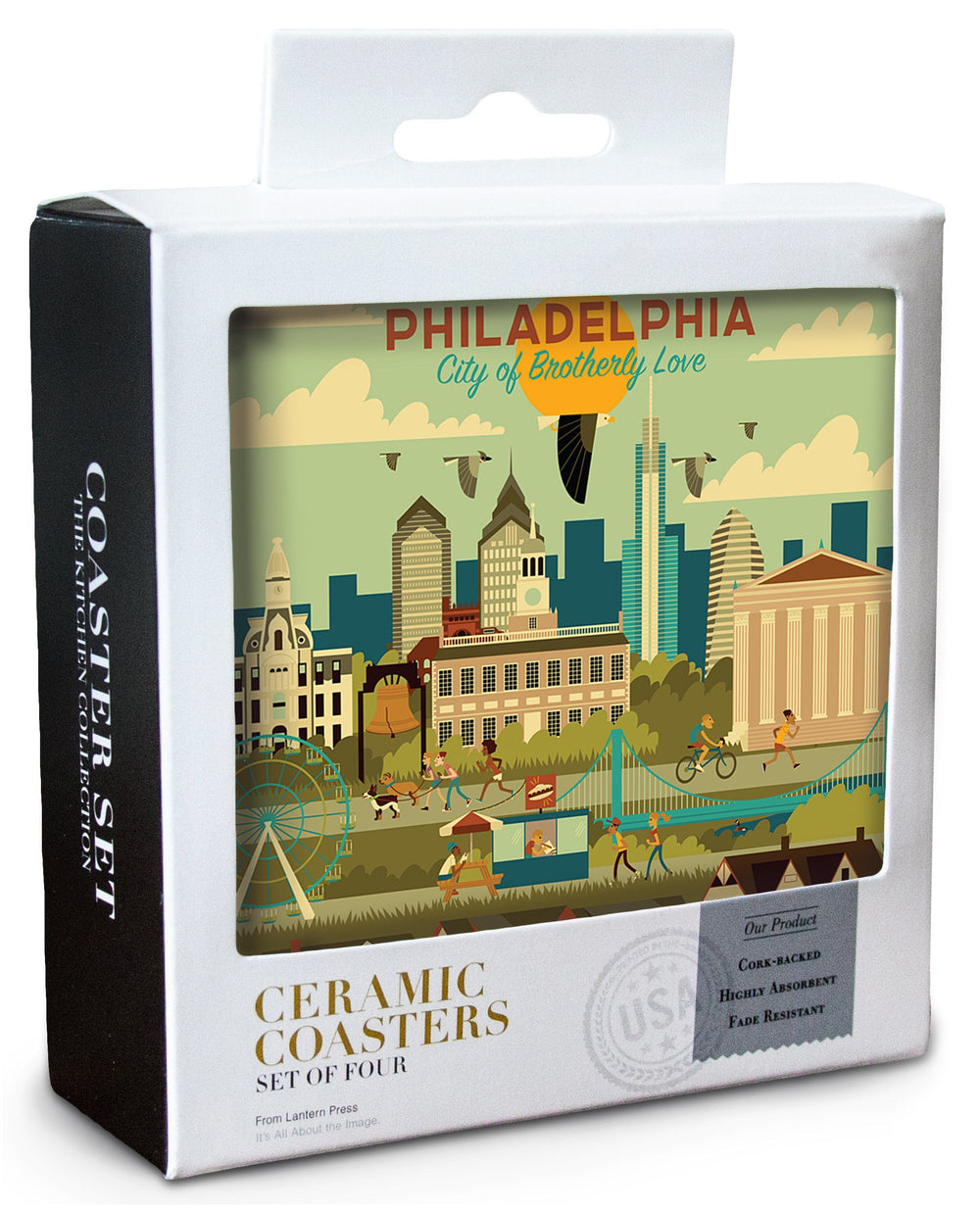 Philadelphia, Pennsylvania, City of Brotherly Love, Geometric City Series, Lantern Press Artwork, Coaster Set Coasters Lantern Press 