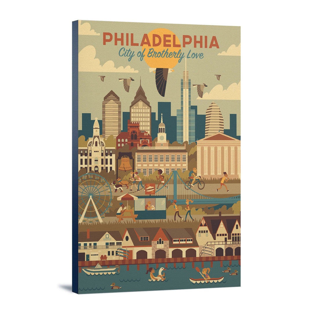 Philadelphia, Pennsylvania, City of Brotherly Love, Geometric City Series, Lantern Press Artwork, Stretched Canvas Canvas Lantern Press 12x18 Stretched Canvas 