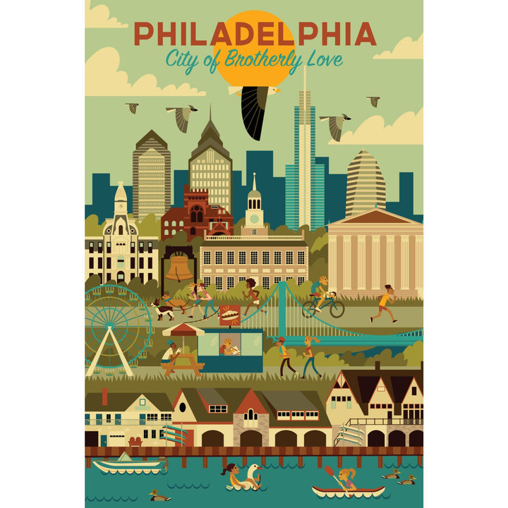 Philadelphia, Pennsylvania, City of Brotherly Love, Geometric City Series, Lantern Press Artwork, Stretched Canvas Canvas Lantern Press 