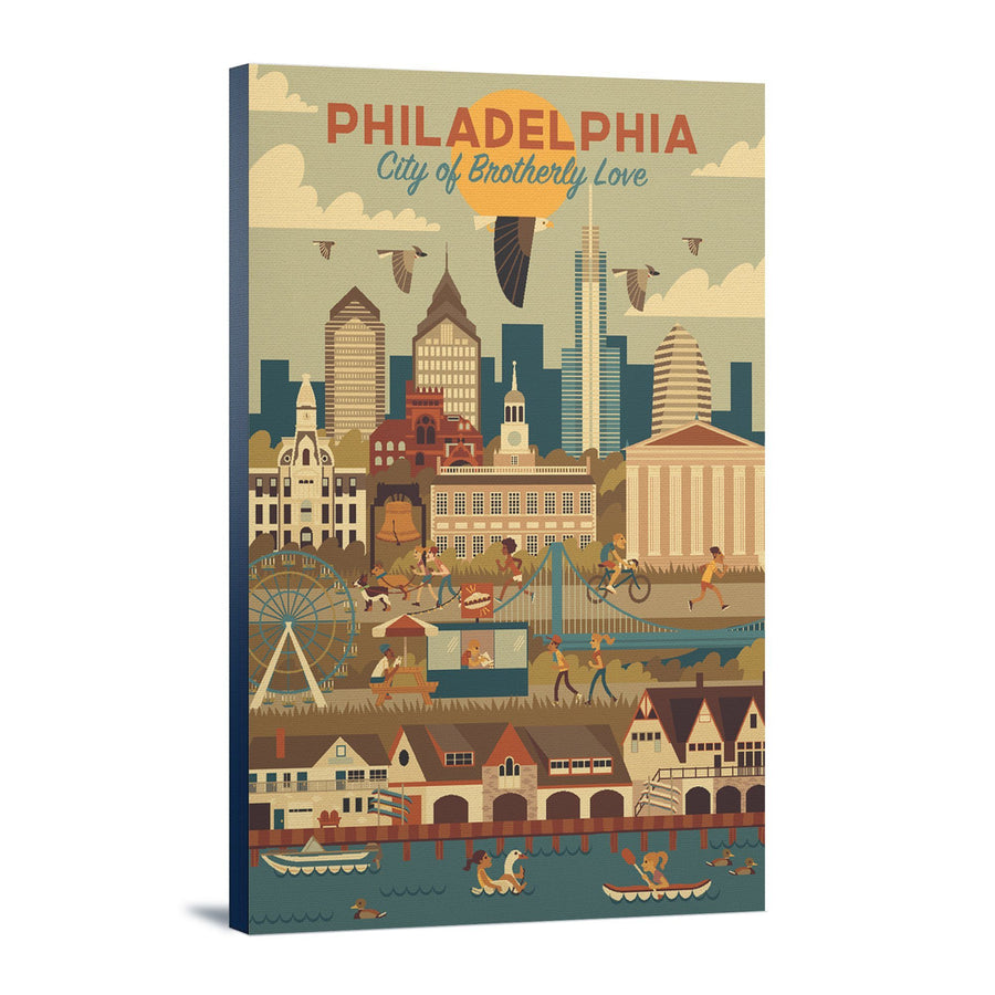Philadelphia, Pennsylvania, City of Brotherly Love, Geometric City Series, Lantern Press Artwork, Stretched Canvas Canvas Lantern Press 