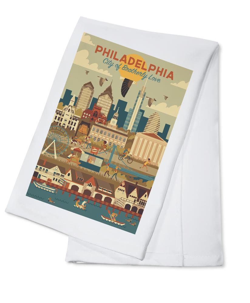 Philadelphia, Pennsylvania, City of Brotherly Love, Geometric City Series, Lantern Press Artwork, Towels and Aprons Kitchen Lantern Press Cotton Towel 