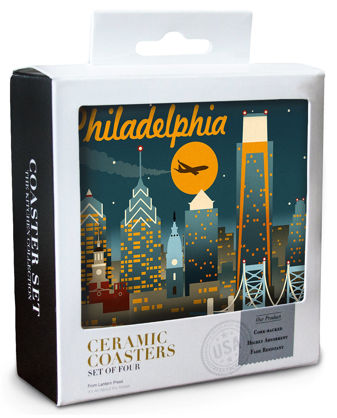 Philadelphia, Pennsylvania, ND, Retro Skyline, Lantern Press Artwork, Coaster Set Coasters Lantern Press 