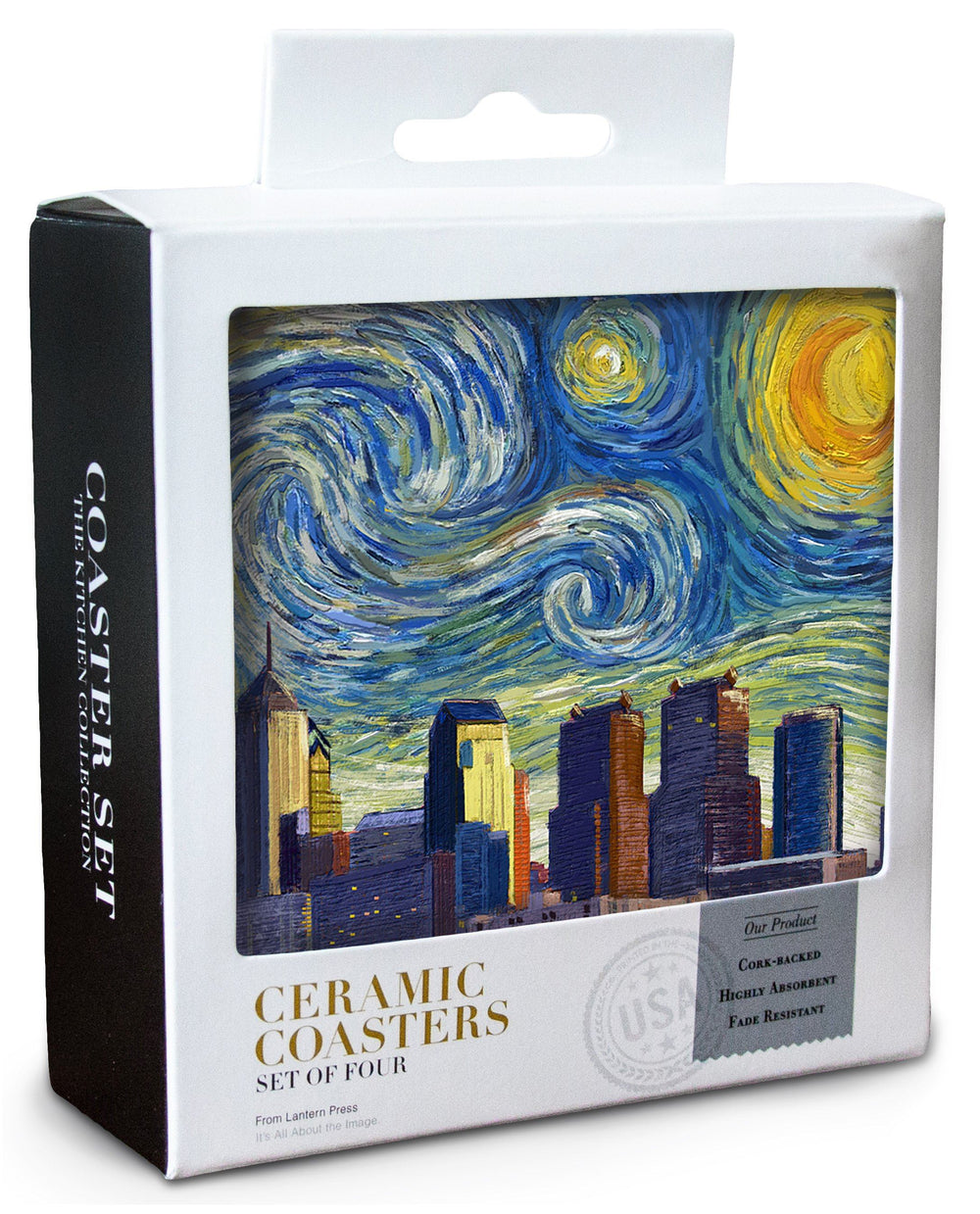 Philadelphia, Pennsylvania, Starry Night City Series, Lantern Press Artwork, Coaster Set Coasters Lantern Press 