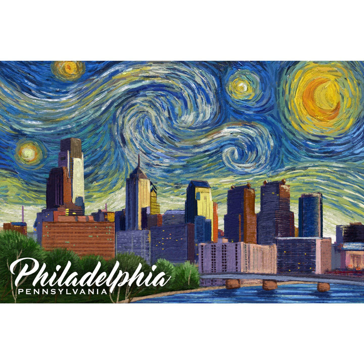 Philadelphia, Pennsylvania, Starry Night City Series, Lantern Press Artwork, Towels and Aprons Kitchen Lantern Press 