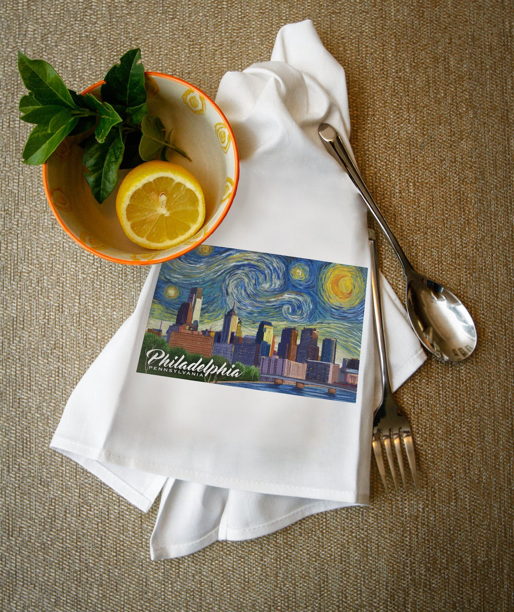 Philadelphia, Pennsylvania, Starry Night City Series, Lantern Press Artwork, Towels and Aprons Kitchen Lantern Press 