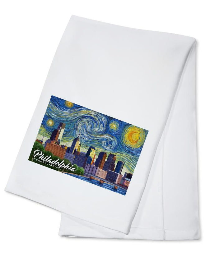 Philadelphia, Pennsylvania, Starry Night City Series, Lantern Press Artwork, Towels and Aprons Kitchen Lantern Press Cotton Towel 