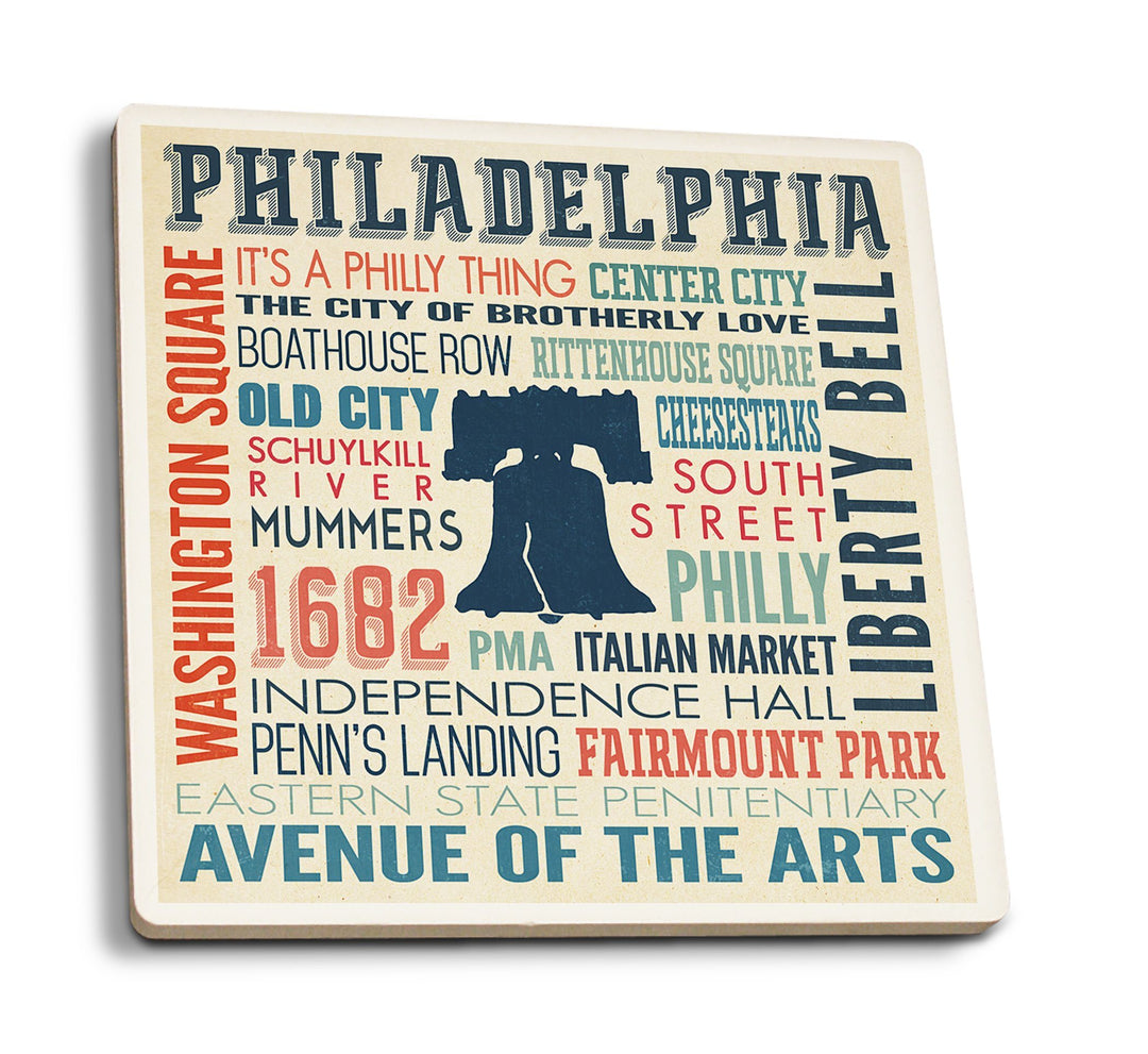 Philadelphia, Pennsylvania, Typography, Lantern Press Artwork, Coaster Set Coasters Lantern Press 