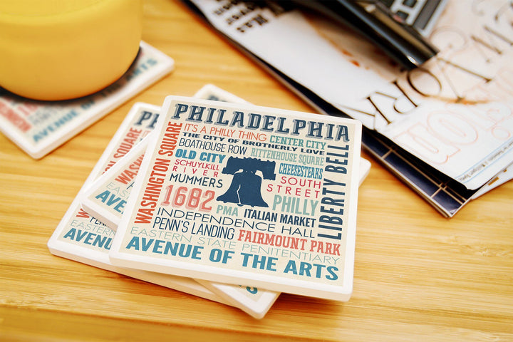 Philadelphia, Pennsylvania, Typography, Lantern Press Artwork, Coaster Set Coasters Lantern Press 