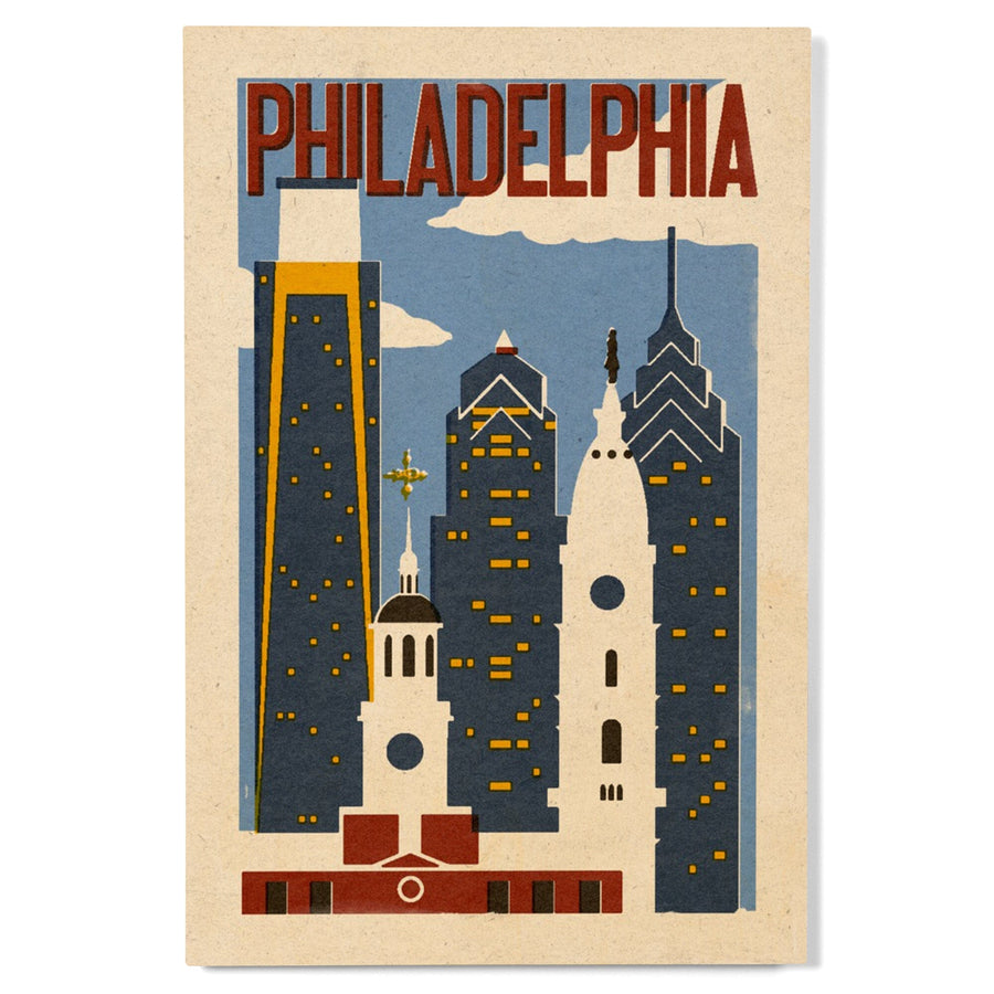 Philadelphia, Pennsylvania, Woodblock, Lantern Press Artwork, Wood Signs and Postcards Wood Lantern Press 