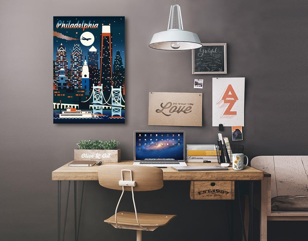 Philadelphia, Retro Skyline Chromatic Series, Lantern Press Artwork, Stretched Canvas Canvas Lantern Press 