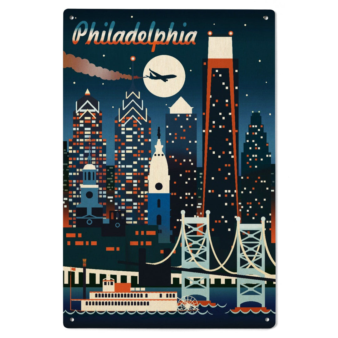 Philadelphia, Retro Skyline Chromatic Series, Lantern Press Artwork, Wood Signs and Postcards Wood Lantern Press 