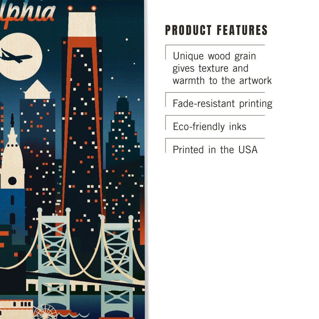 Philadelphia, Retro Skyline Chromatic Series, Lantern Press Artwork, Wood Signs and Postcards Wood Lantern Press 