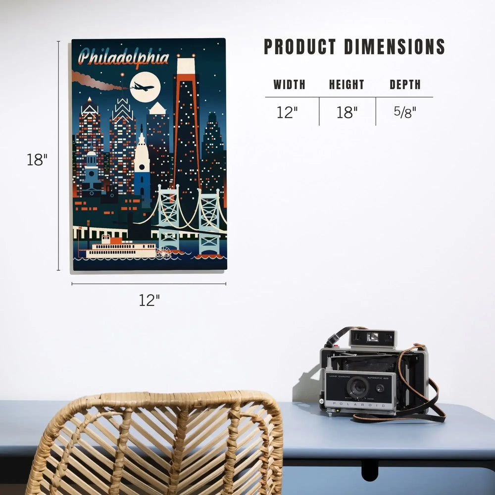 Philadelphia, Retro Skyline Chromatic Series, Lantern Press Artwork, Wood Signs and Postcards Wood Lantern Press 