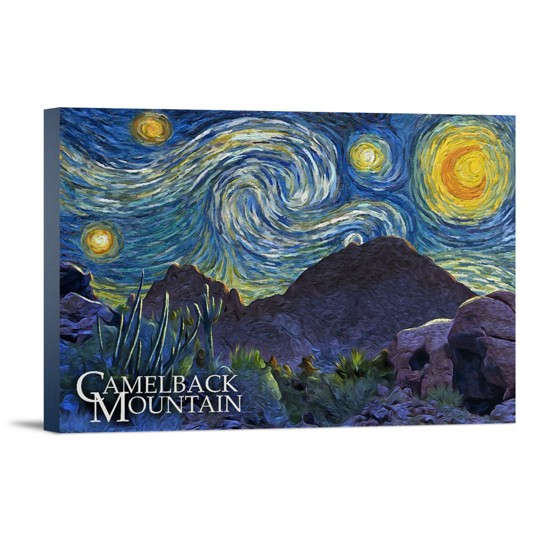 Phoenix, Arizona, Camelback Mountain, Starry Night, Lantern Press Artwork, Stretched Canvas Canvas Lantern Press 12x18 Stretched Canvas 